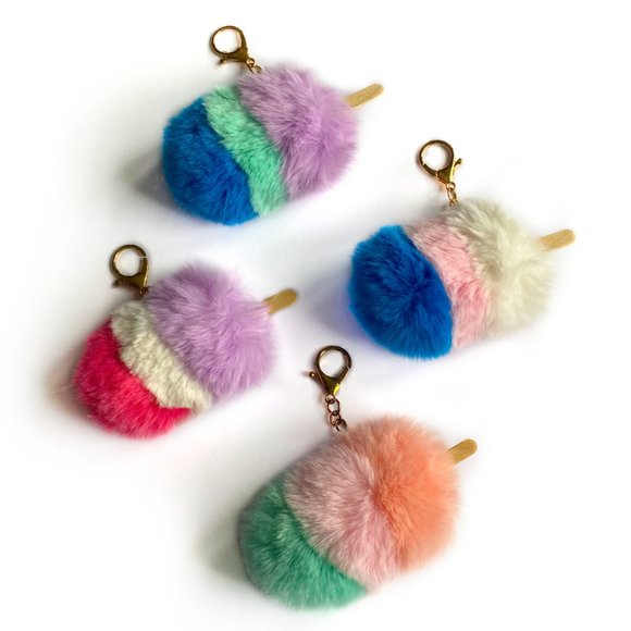 Ice Pop Key Chain, Bag Tassel Charm for Purse, Backpack,  or Tote Bag, Pom-Pom - Picture 1 of 5